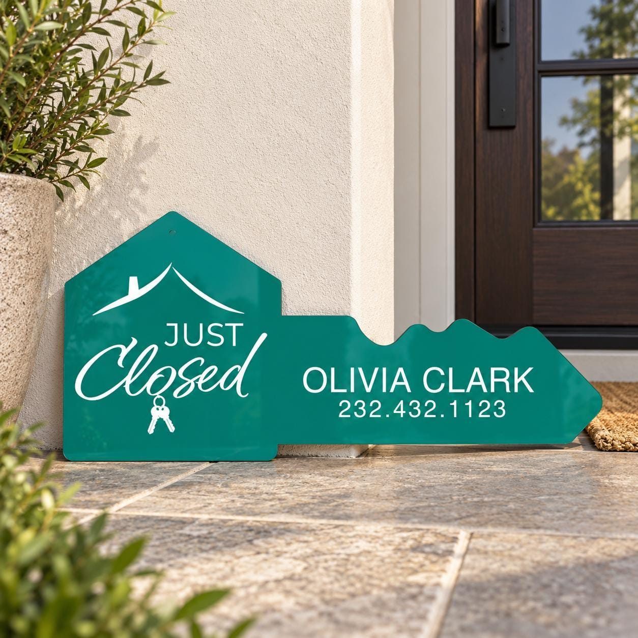 Modern Just Closed key sign by Closing Day Signs